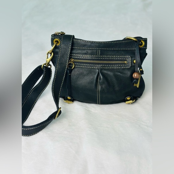 Fossil Black Soft Pebble Leather Medium Size Crossbody Bag Or Wallet - Picture 4 of 11